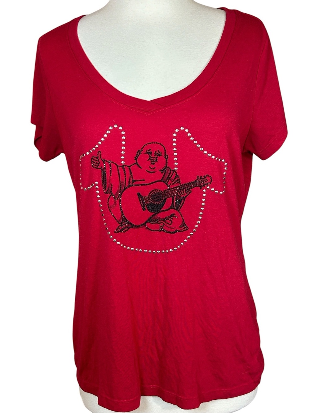 True Religion Studded Buddha T-Shirt Ruby Red size Large